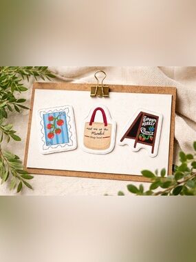 Farmers Market Sticker Set - Red, Blue & Brown Home Design Stickers